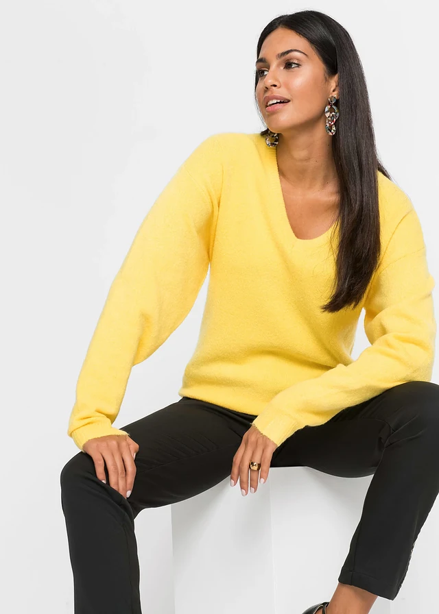 Pull en maille oversize, Couleur: jaune maïs