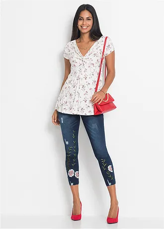 Shirt in een viscosemix, Kleur: wit gebloemd