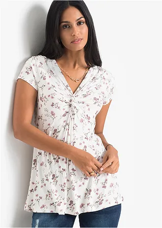 Shirt in een viscosemix, Kleur: wit gebloemd