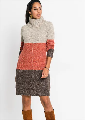 Pletené šaty • tmavě hnědo-oranžovo-béžová s melírem • bonprix obchod
