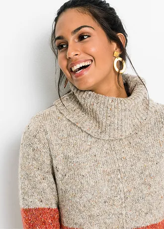 Pletené šaty • tmavě hnědo-oranžovo-béžová s melírem • bonprix obchod