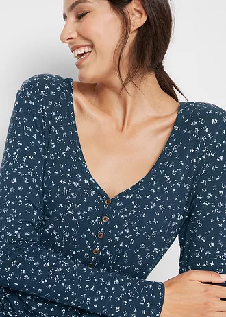 T-shirt en jersey viscose extensible • bleu foncé floral • Boutique bonprix