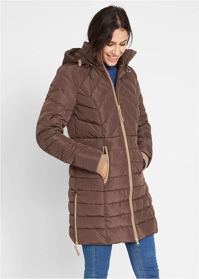 Veste longue matelassée, rembourrée, Couleur: marron