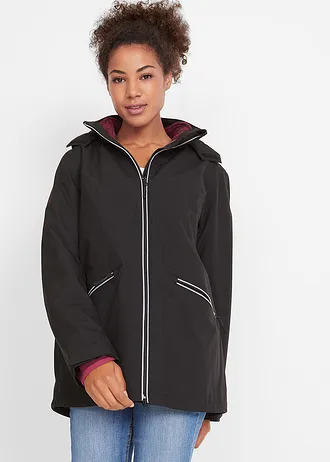 Geacă funcțională 3 în1 cu jachetă interioară din fleece • negru-roșu-azalee • magazin bonprix