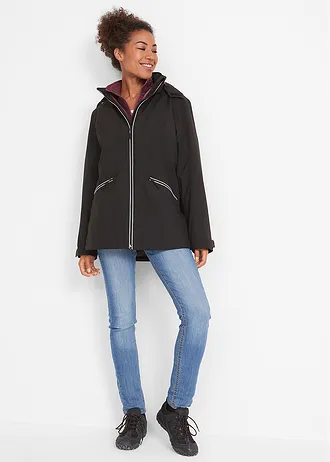 Geacă funcțională 3 în1 cu jachetă interioară din fleece • negru-roșu-azalee • magazin bonprix