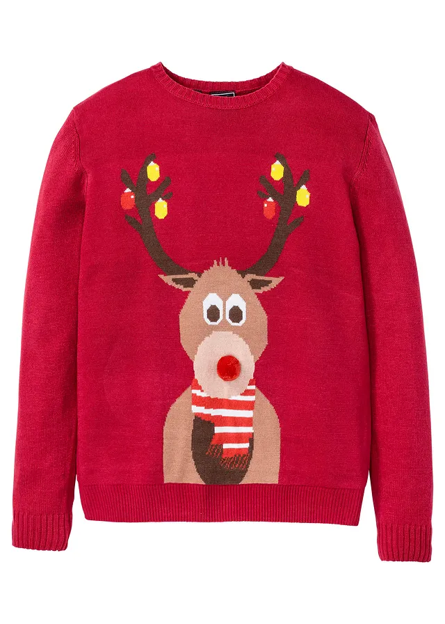 Pull avec motif de Noël • rouge foncé • Boutique bonprix