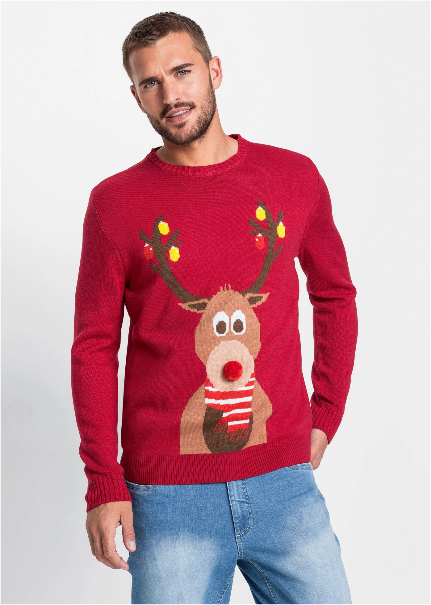 Pull avec motif de Noël • rouge foncé • Boutique bonprix