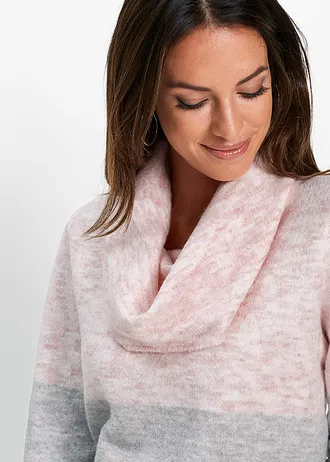 Pull col roulé • rose dragée-gris clair-gris chiné • Boutique bonprix