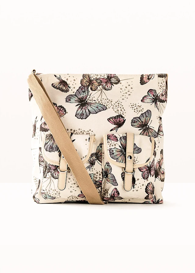 Stoffen schoudertas, Kleur: beige gedessineerd
