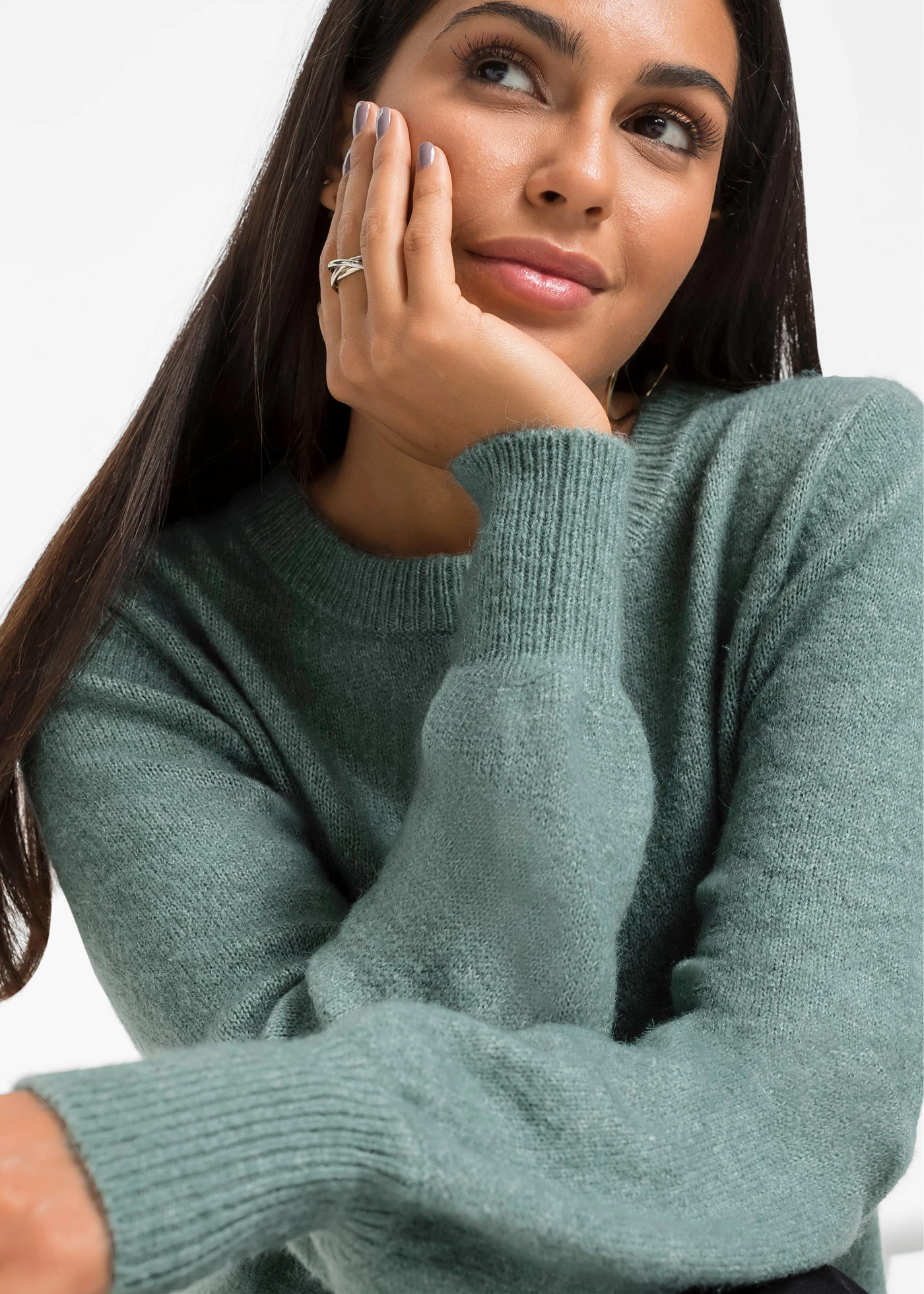 Svetr s balónovými rukávy • minerálově modrý melír • bonprix obchod