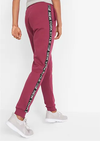 Sweatpants met tapes en statement print, Kleur: rododendronrood