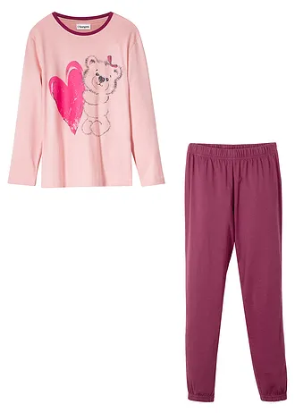 Pyjama 100% coton (ens. 2’pces), Couleur: vieux rose/prune