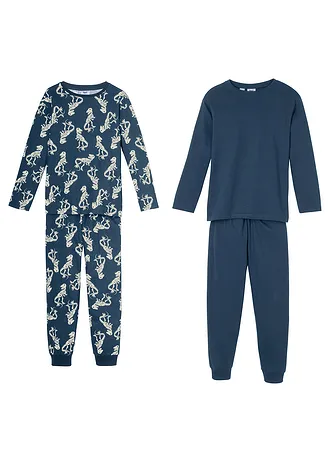 Pyjama van zacht katoen (4-dlg. set) • donkerblauw-ecru gedessineerd+donkerblauw • bonprix online shop
