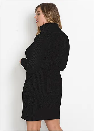 Accentuerende, gebreide jurk met col • zwart plus size • bonprix online shop