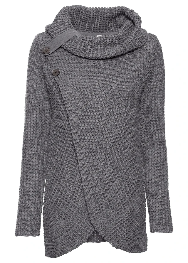 Pull en grosse maille, Couleur: gris foncé chiné