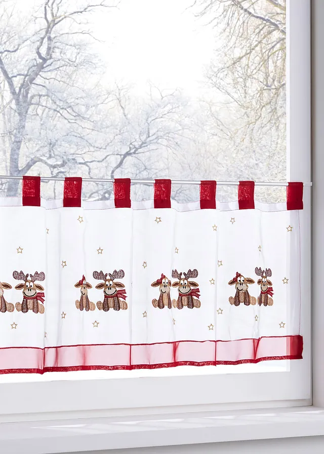 Perdea scurtă cu broderie cu reni