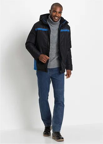 Parka imperméable en matière technique à capuche amovible • noir - bleu azur • Boutique bonprix