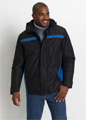 Parka imperméable en matière technique à capuche amovible • noir - bleu azur • Boutique bonprix