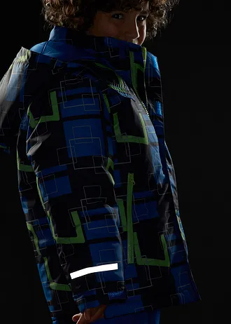 Nepromokavá funkční bunda s reflexními detaily • černo-azurově modro-neónově zelená s grafickým potiskem • bonprix obchod
