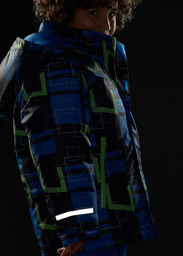 Waterdichte outdoorjas met reflecterende details • zwart-azuurblauw-neongroen grafische print • bonprix online shop