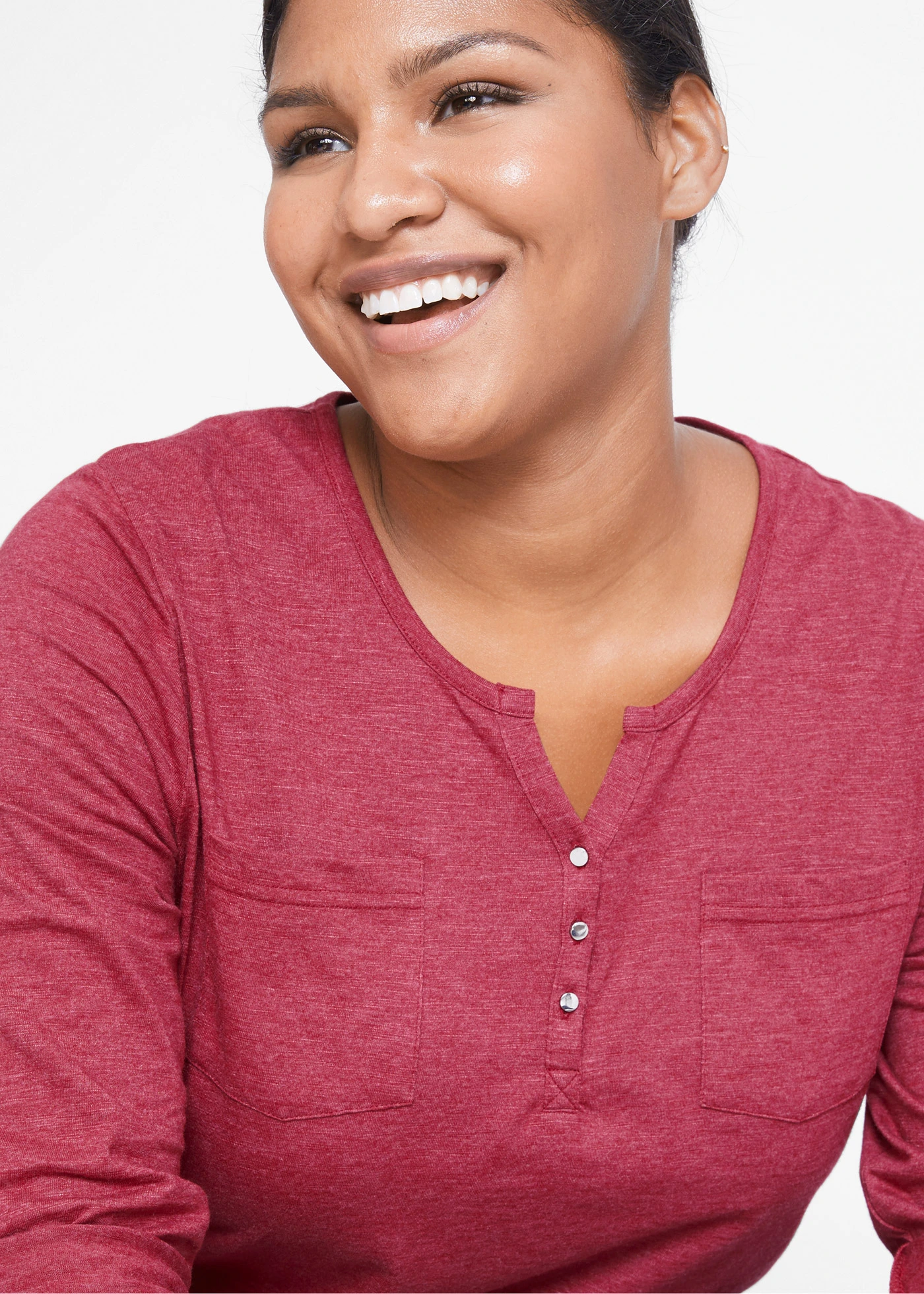Katoenen Henley shirt met knoopsluiting • avondrood gemêleerd plus size • bonprix online shop