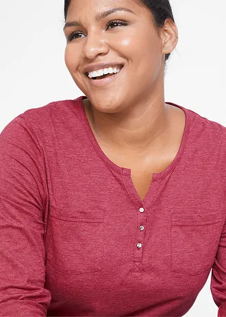 Katoenen Henley shirt met knoopsluiting • avondrood gemêleerd plus size • bonprix online shop