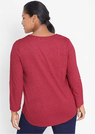 Katoenen Henley shirt met knoopsluiting, Kleur: avondrood gemêleerd