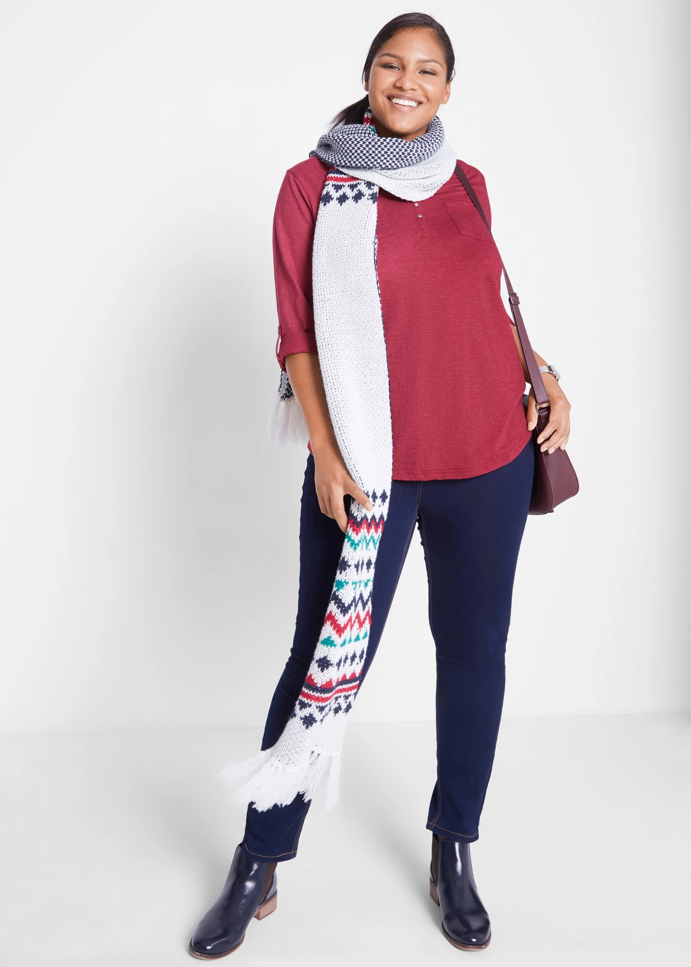 Katoenen Henley shirt met knoopsluiting • avondrood gemêleerd plus size • bonprix online shop