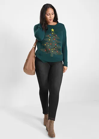 High waist thermo jegging van licht en elastisch materiaal met comfortband, Kleur: zwart denim