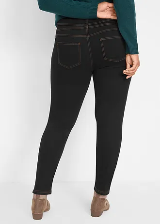 High waist thermo jegging van licht en elastisch materiaal met comfortband, Kleur: zwart denim