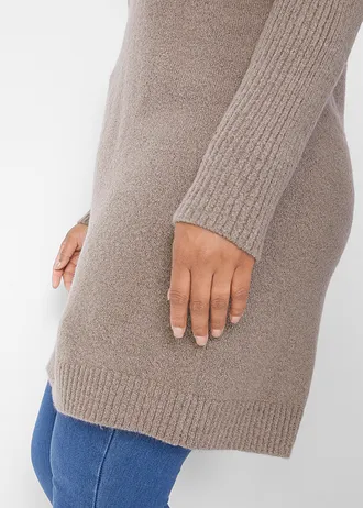 Lange trui met col • taupe plus size • bonprix online shop