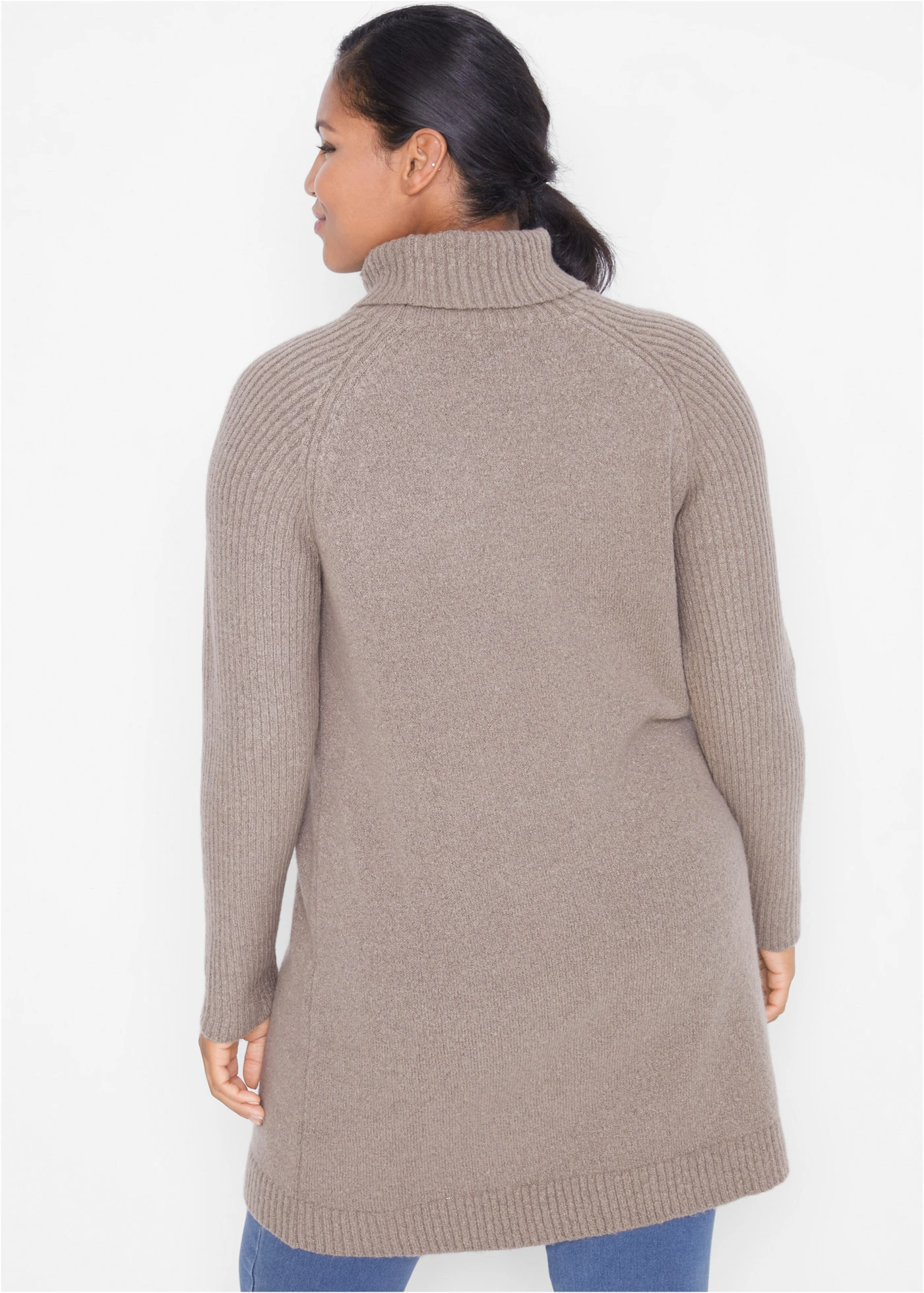 Lange trui met col • taupe plus size • bonprix online shop