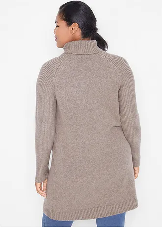 Lange trui met col • taupe plus size • bonprix online shop