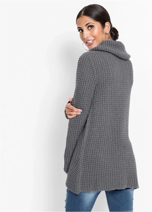 Pull en grosse maille, Couleur: gris foncé chiné
