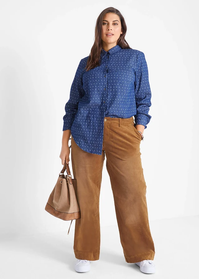 Pantalon large en velours côtelé extensible, Couleur: cognac used
