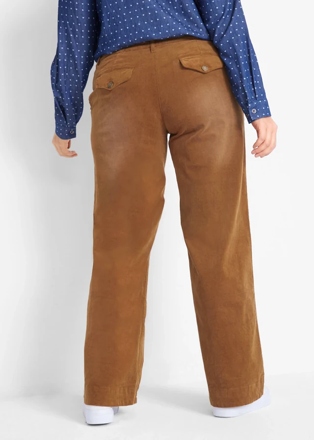Pantalon large en velours côtelé extensible, Couleur: cognac used