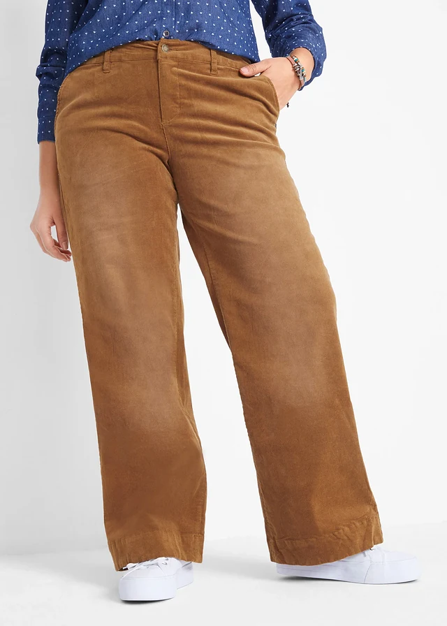 Pantalon large en velours côtelé extensible, Couleur: cognac used
