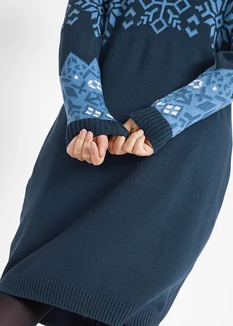 Robe en maille à motif norvégien • écru - marron clair - gris moyen - prune mat plus size • Boutique bonprix