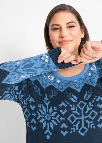 Robe en maille à motif norvégien • écru - marron clair - gris moyen - prune mat plus size • Boutique bonprix