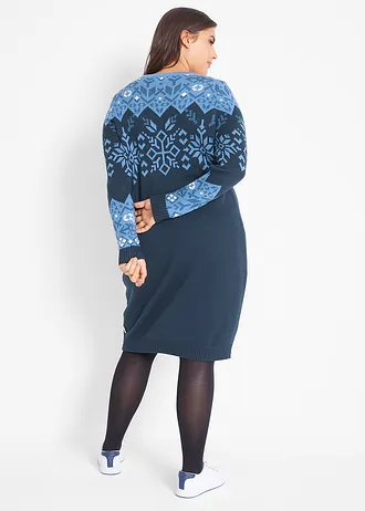 Robe en maille à motif norvégien • écru - marron clair - gris moyen - prune mat plus size • Boutique bonprix