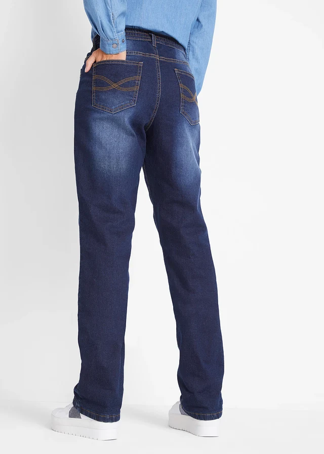 Jean droit taille mi-haute, thermique, Couleur: bleu foncé used
