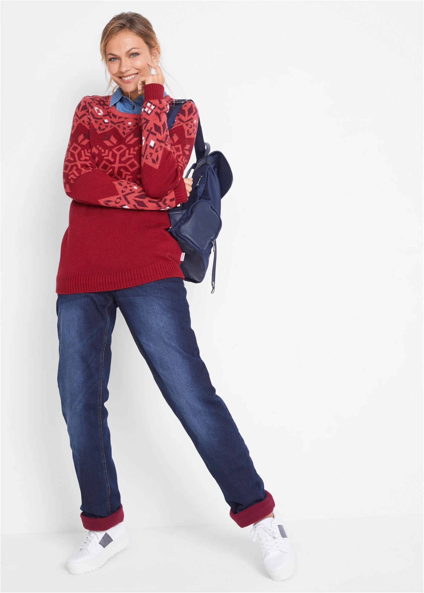 Jean thermique droit taille mi-haute • denim bleu foncé used • Boutique bonprix