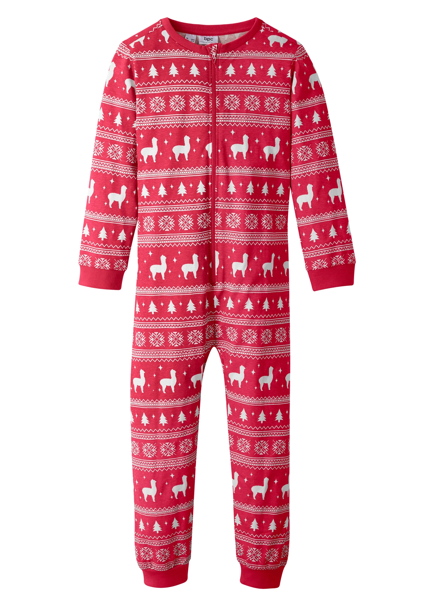 Kinderen pyjama onesie van puur biologisch katoen • donkerrood Noors patroon • bonprix online shop