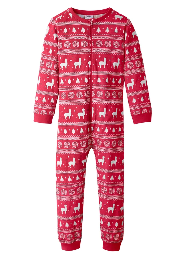 Combipyjama enfant 100% coton, Couleur: rouge foncé motif norvégien