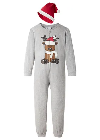 Pyjama onesie en puntmuts met biologisch katoen (2-dlg. set), Kleur: lichtgrijs gemêleerd