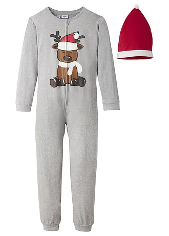 Pyjama onesie en puntmuts met biologisch katoen (2-dlg. set), Kleur: lichtgrijs gemêleerd