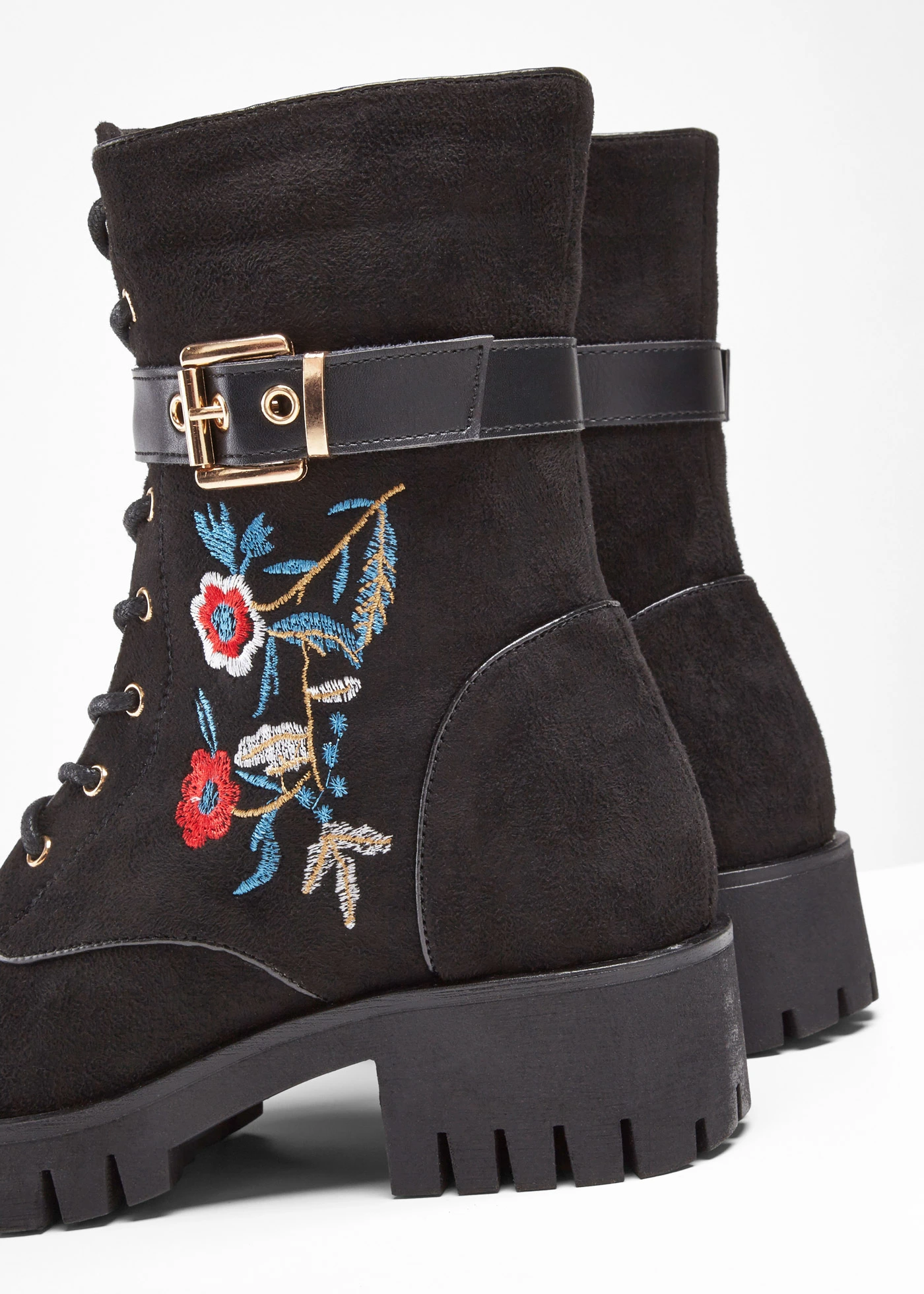 Veterboots met borduursel • zwart • bonprix online shop