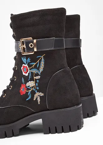 Veterboots met borduursel • zwart • bonprix online shop