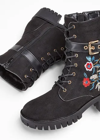 Veterboots met borduursel • zwart • bonprix online shop