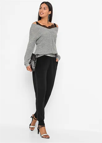 Ajour trui met kant • grijs gemêleerd • bonprix online shop